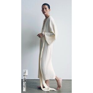 Zara Elegant Cream Ecru Long Sleeve Midi Dress